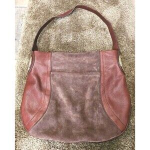 Vtg Makowsky leather Shoulder Bag handbag Burgundy Leather & Suede 15x12 Gold Hw